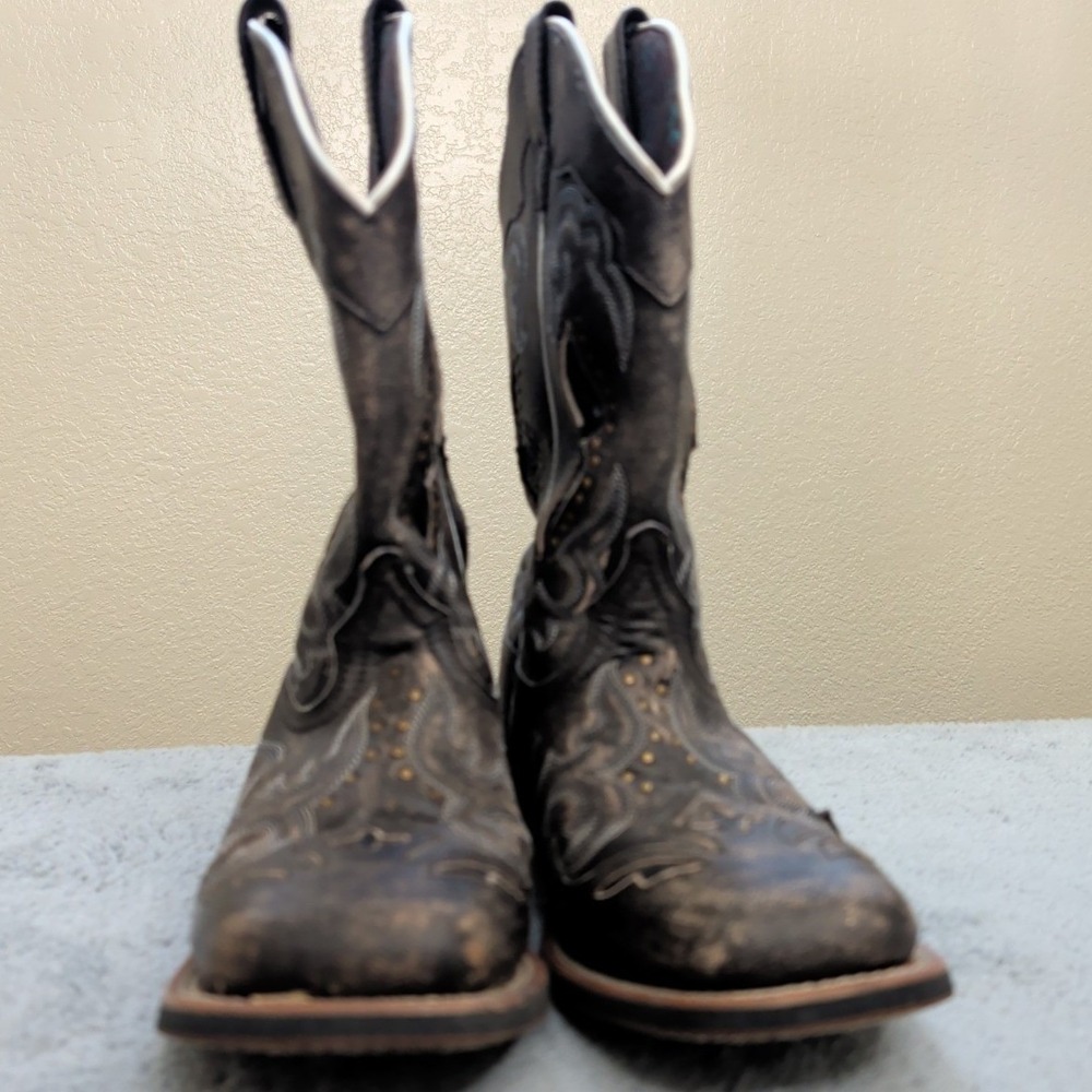 Laredo Women's Spellbound Goat Skin Boots Size 9.5 Square Toe Distressed Black - Picture 2 of 9